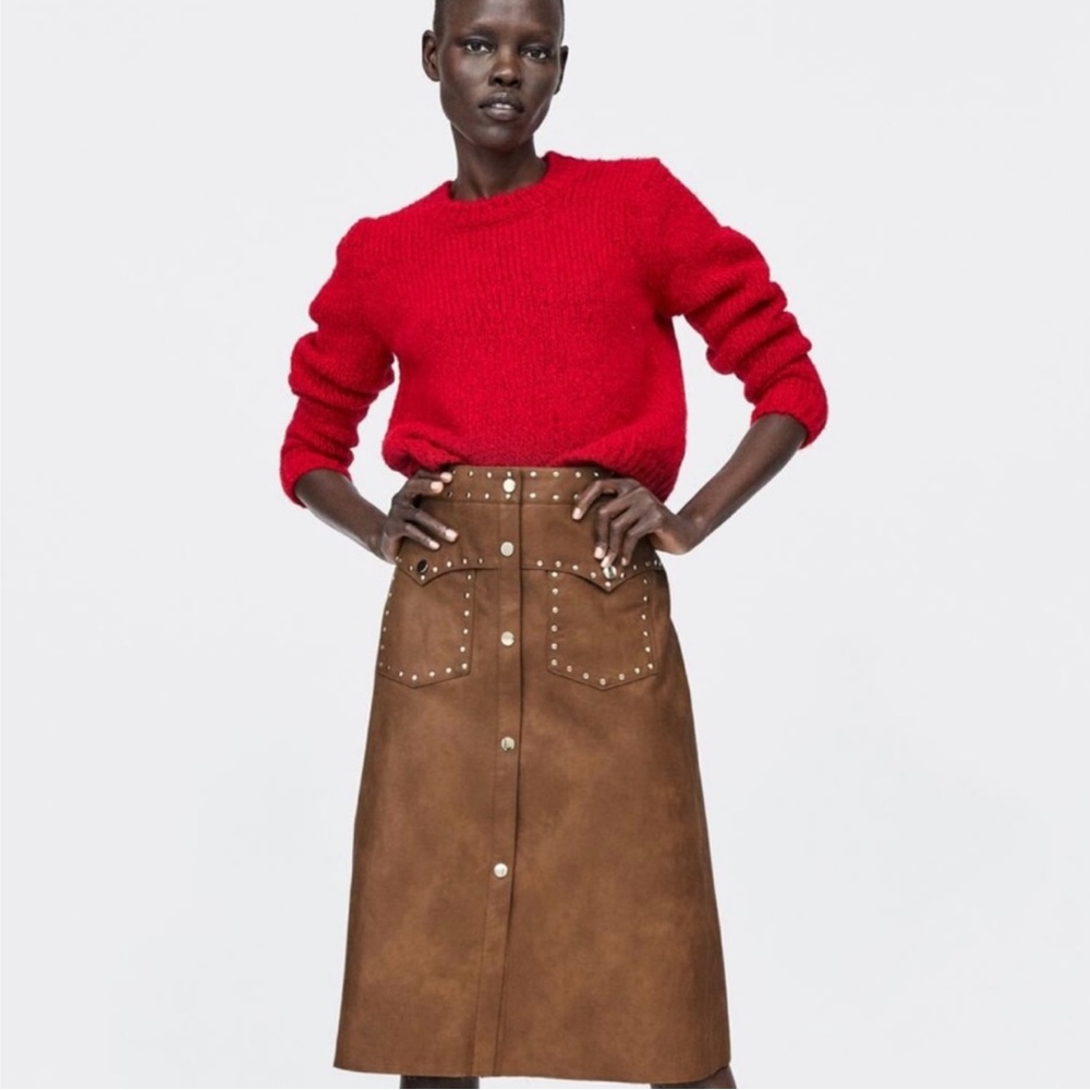 Camel faux leather skirt